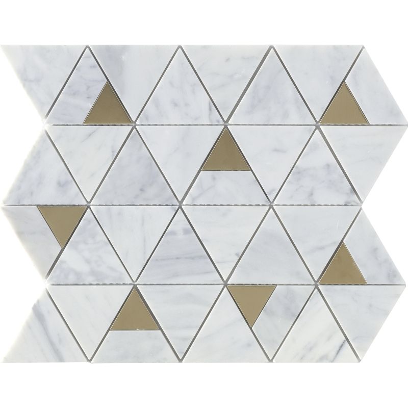 Natural Marble Stone Mix Metal Mosaic Tile Triangle Arrow Gold Metal Stainless Steel 304  