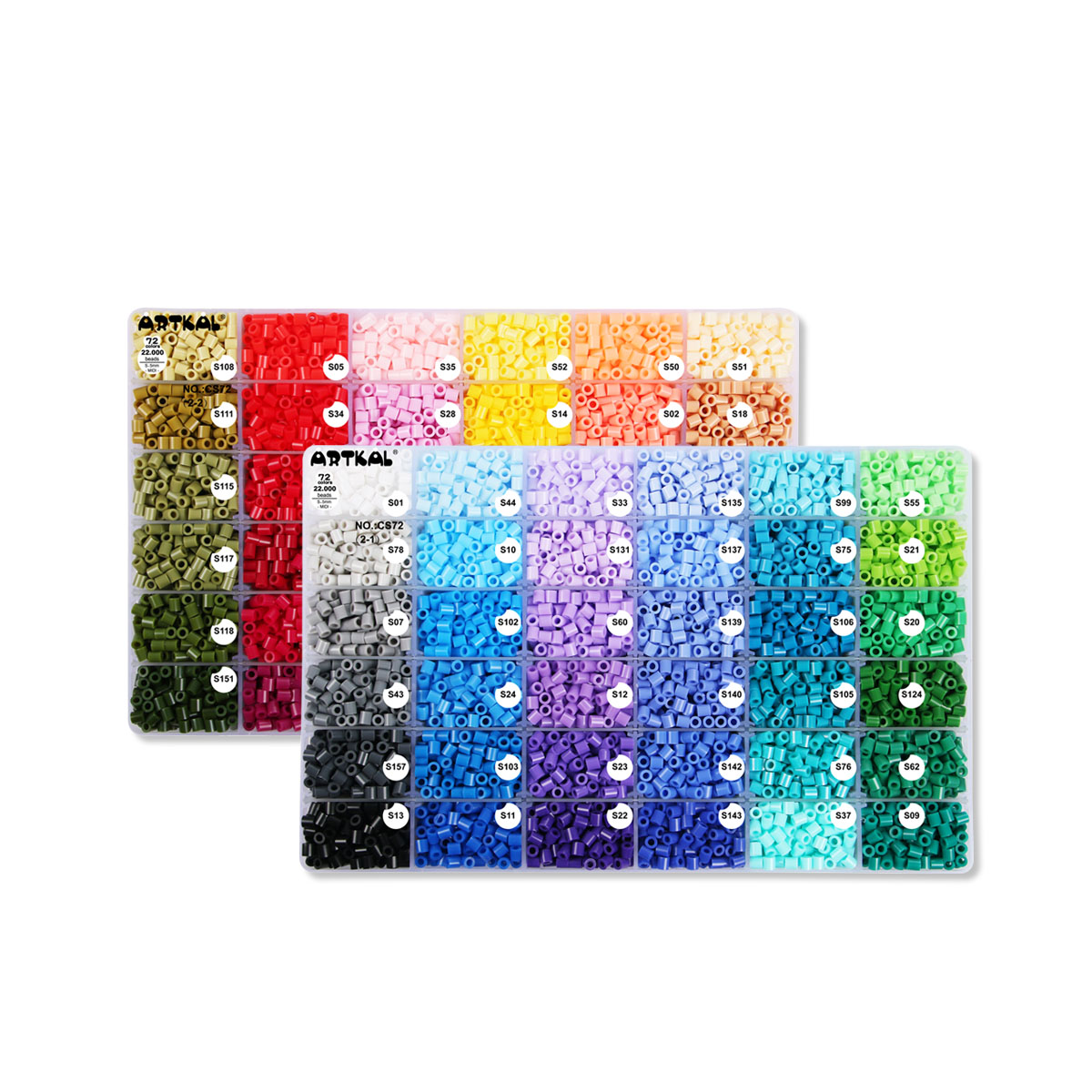 Artkal Fuse Beads Kit 72 Colors 11,600pcs Melting Beads Kit Compatible Perler Beads Hama Beads, Fusion Beads Kit with 5 ironing paper in a grid box