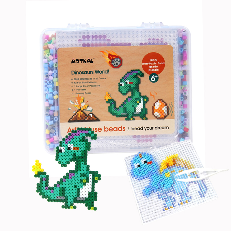 Artkal 5mm MixColors Fuse Beads Kit Hama  Dinosaur Kids Diy Creative Toy Handmade Craft Gift Boxed Ironing Beads