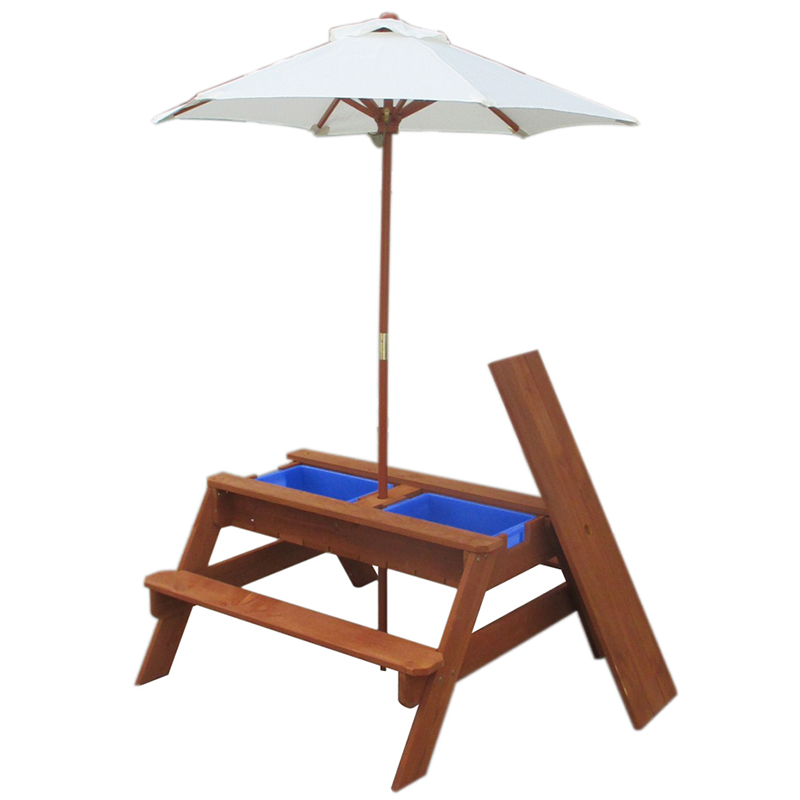 T267 wooden children picnic table with parasol and sandbox