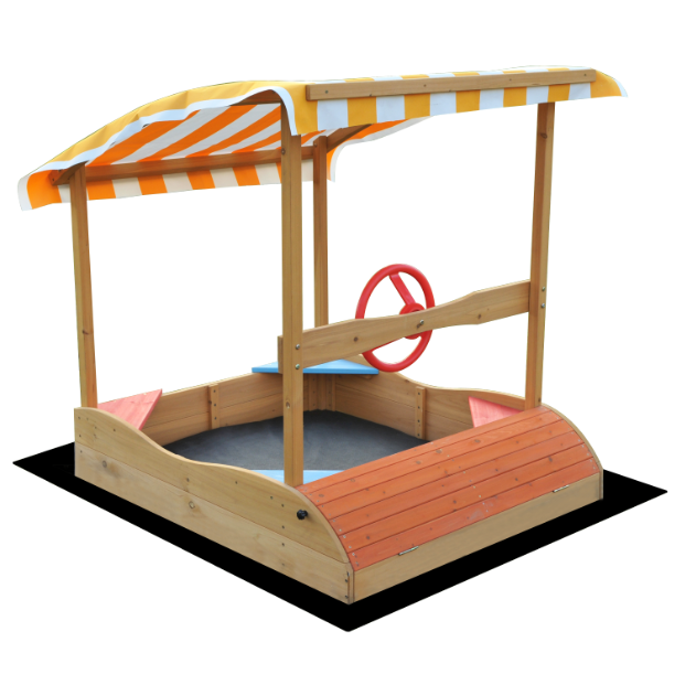 C236 Boat Kids Wooden Sandbox with Canopy Roof for Children