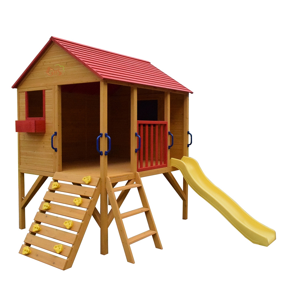 20124 Children Wooden Outdoor Playhouse with Slide for Role Play