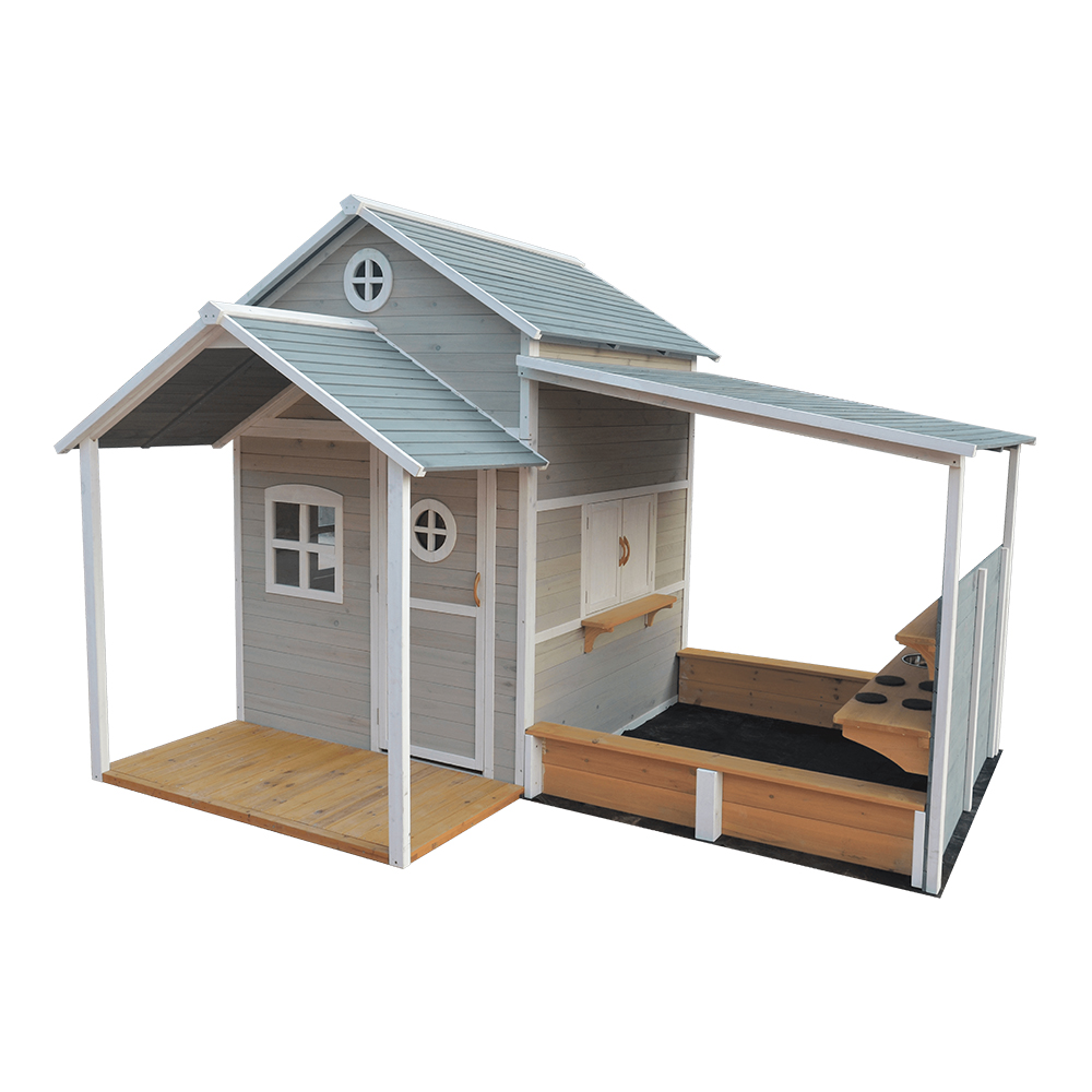 C337 Wooden Kids Outdoor Playhouse For Sale With Sandbox Kitchen