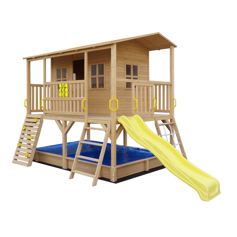 C182 wood kids outdoor play house with Slide and Sandbox