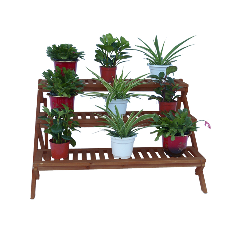 G127 Wooden Flower Shelf Display Shelf 3 Tier Plant Stairs for Outdoor Balcony