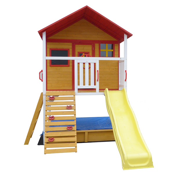 C133 Wooden Kids Cubby House With Yellow Slide