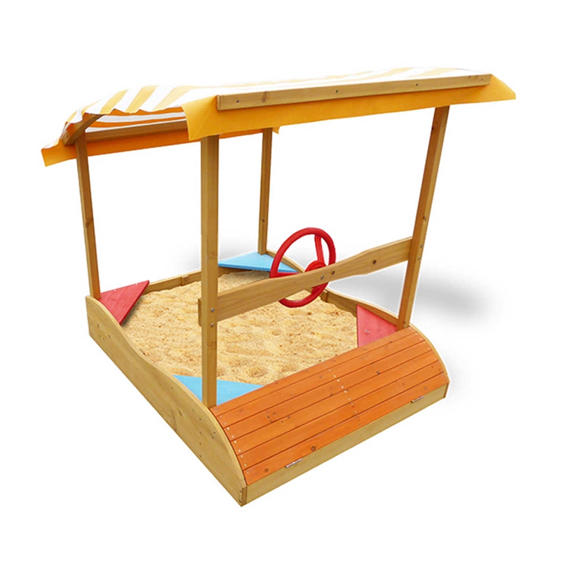 C236 Boat Kids Wooden Sandbox with Canopy Roof for Children