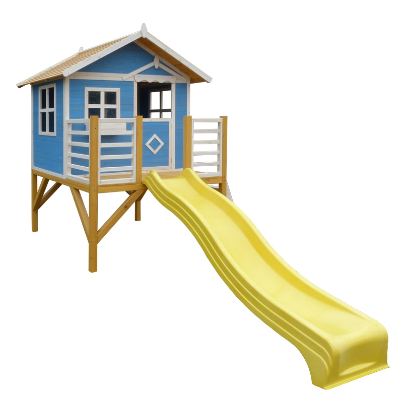 C015 Children Wood Play House Outdoor Children Play House with Slide and Ladder