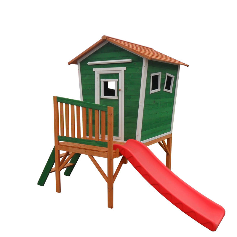 C275 Garden Children Wooden Playhouse With Slide Outdoor Play House for Kids 