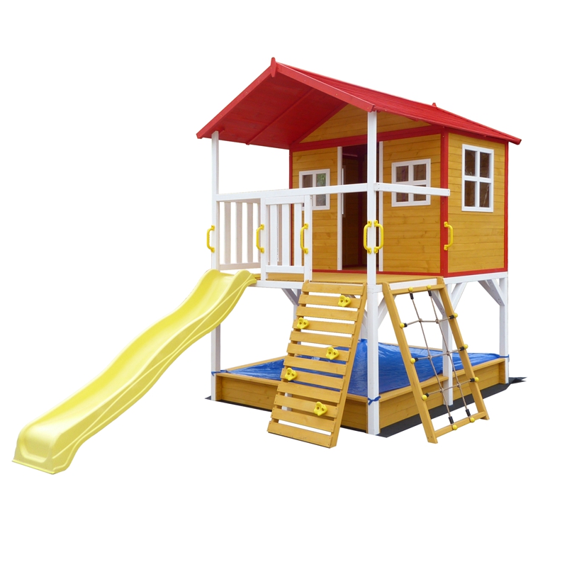 C354 Children Wooden Outdoor Playhouse with Slide