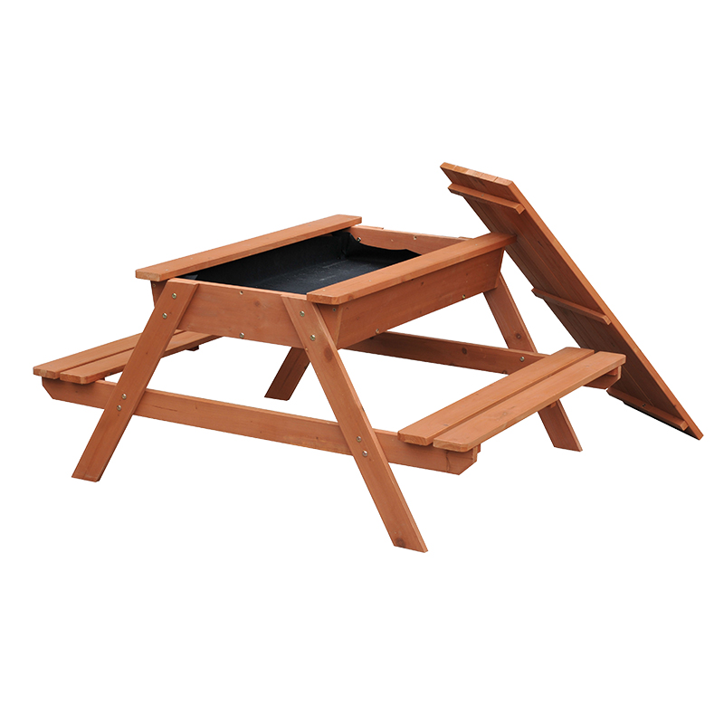 C393 Garden Wooden Picnic Table Bench Set Outdoor Table with Sandbox for Children