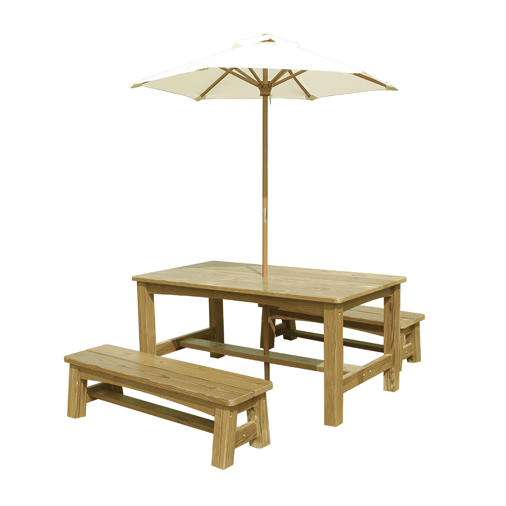 C521 Wood Outdoor Children Picnic Table and Chair With Parasol