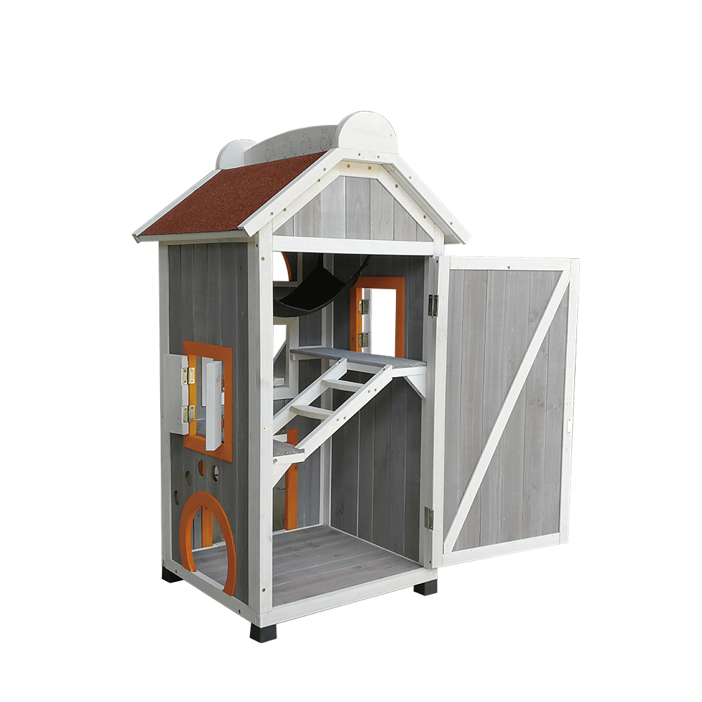  P409 Wooden Cat House With Tiered Space And Window