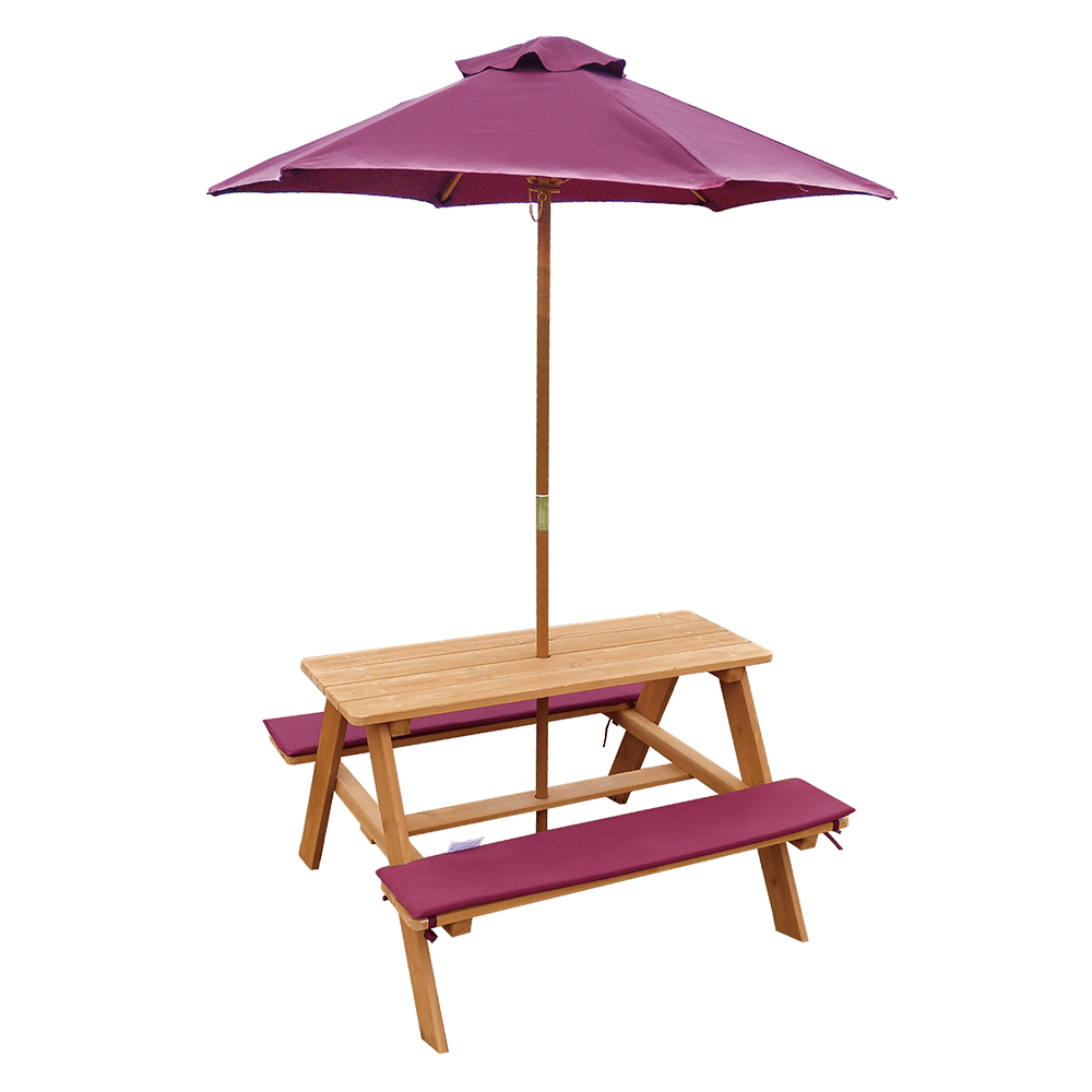 C076 Wood Outdoor Children Picnic Table With Parasol