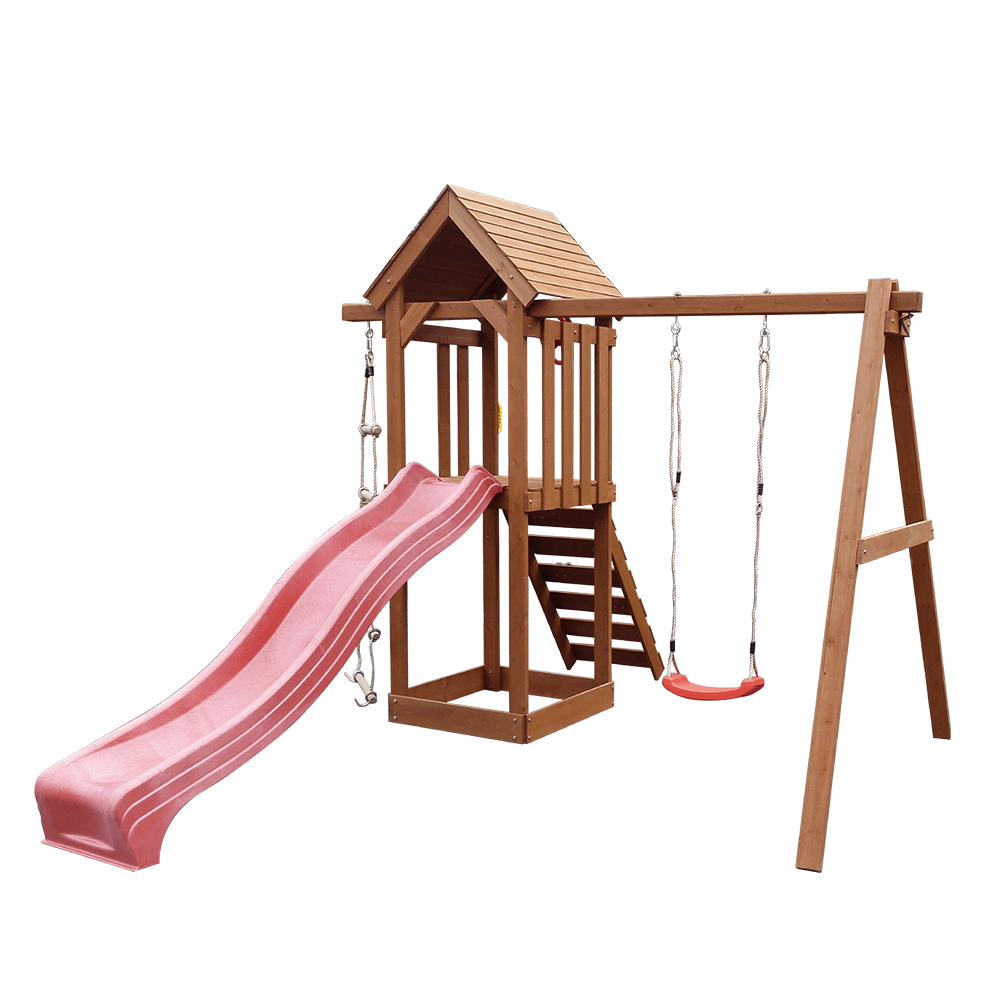  Outdoor Children Wooden Swing And Slide Play Set