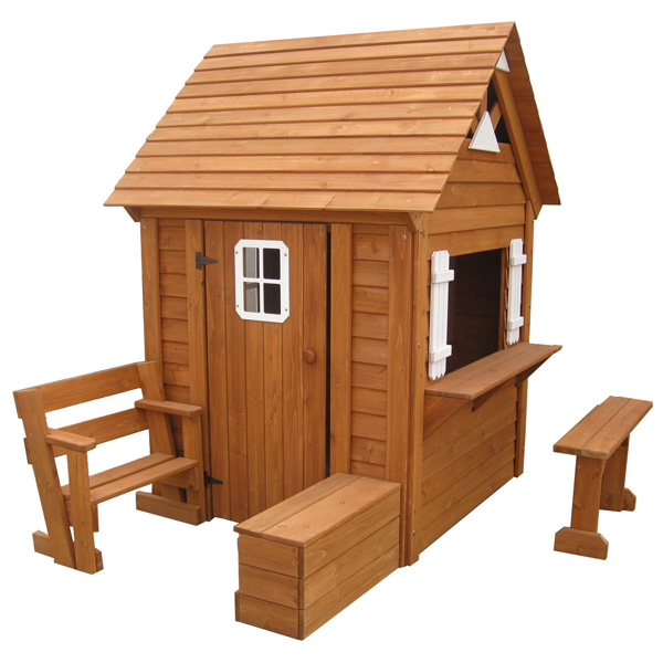 C043 Children Wooden Playhouse With Shop-Front Style Window Storage Box Seat