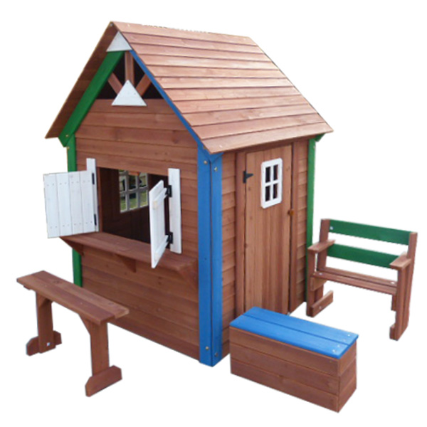 C043 Children Wooden Playhouse With Shop-Front Style Window Storage Box Seat