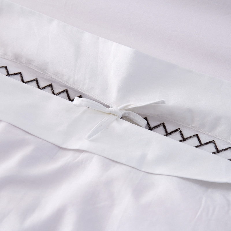 White 6080S 100% Cotton Arrow Embroidered Hotel Bedroom Bedding Sheet Set