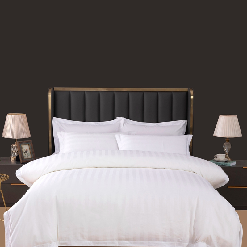 Plain White 6080S 100% Cotton 3cm Stripe Hotel Bedroom Bedding Sheet Set