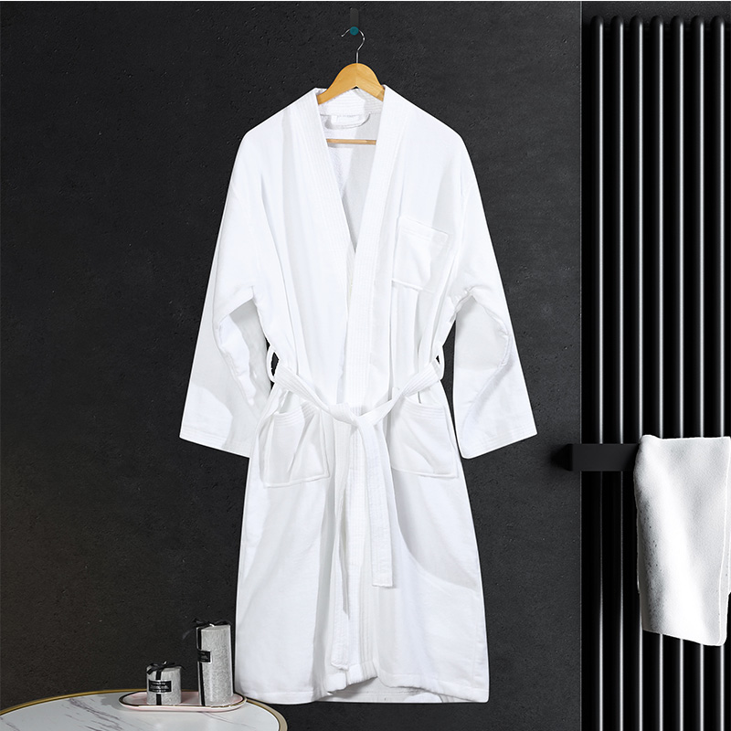 Super Soft Terry Material High GSM White Bathrobe with Good Water Absorbance
