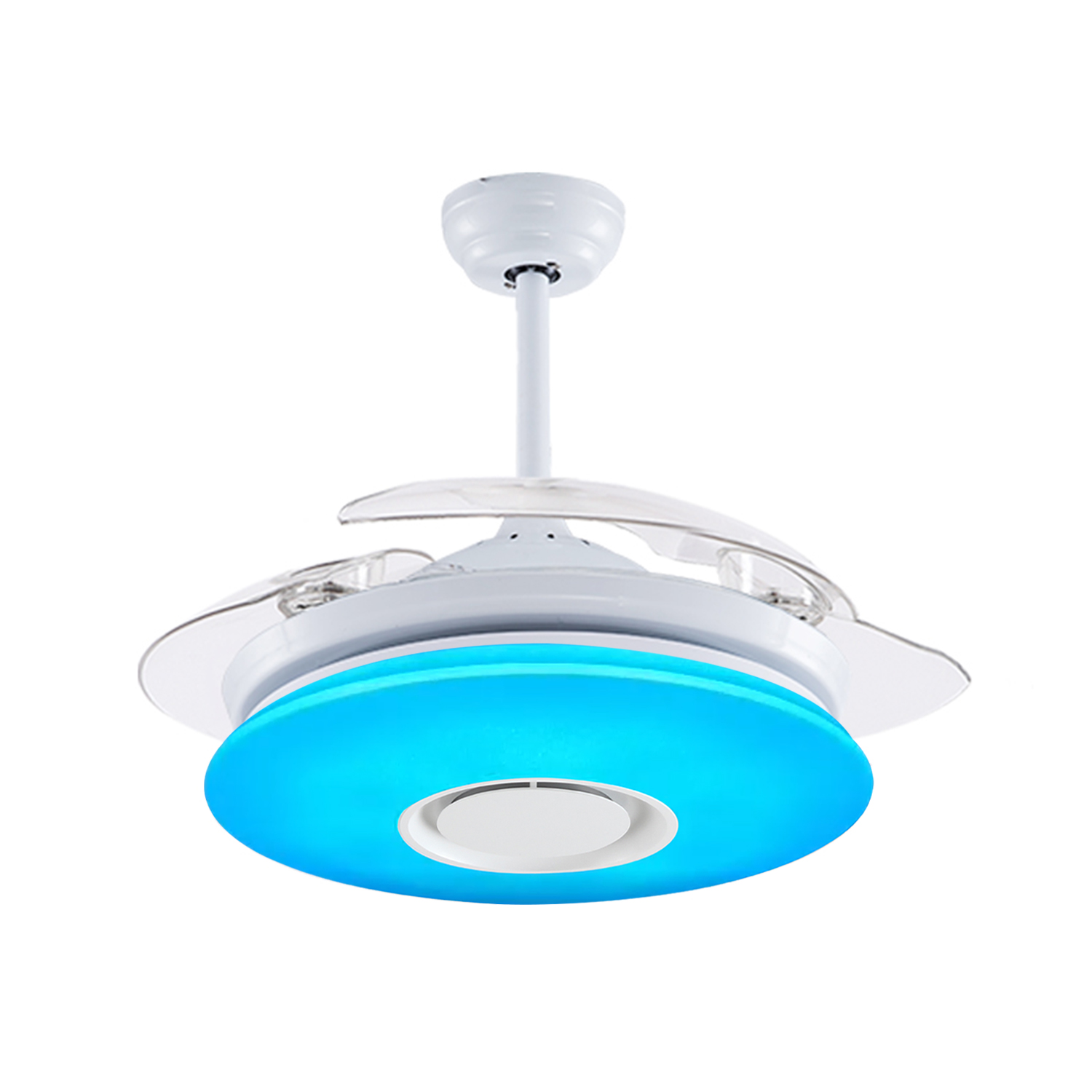 Indoor Modern White Wifi Invisible Retractable Tuya Dc Bldc Remote Control RGB Smart Ceiling Fan Light with Speaker