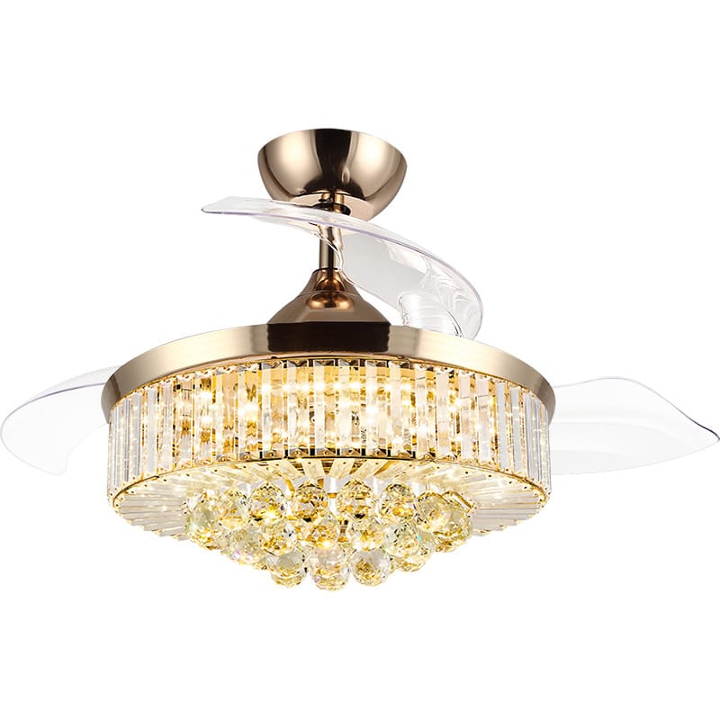 42inch Luxury Crystal Ceiling Lights Fan Lamp Invisible Acrylic Blade Dc Gold Ceiling Fan with Light and Remote