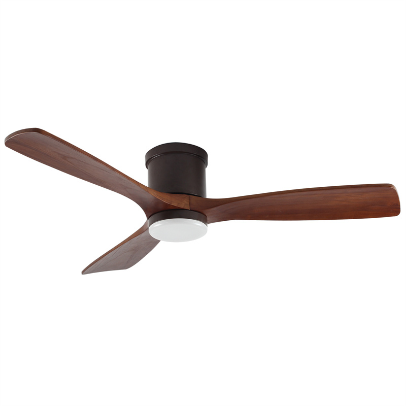 Modern 52 Inch 3 Wooden Blades 6 Speed Dc Remote Control Flush Mount Ceiling Fan Design with Light