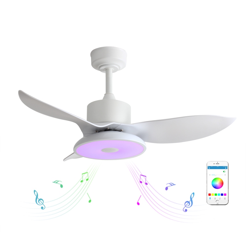 Modern 36 Inch White Music Speaker 3 ABS Blades Remote Control Dc Smart Ceiling Fan with Rgb LED Light