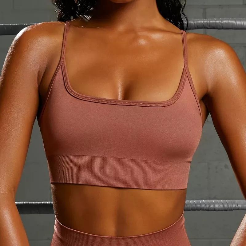Solid Color Seamless Workout  Women Breathable High Stretch yoga top