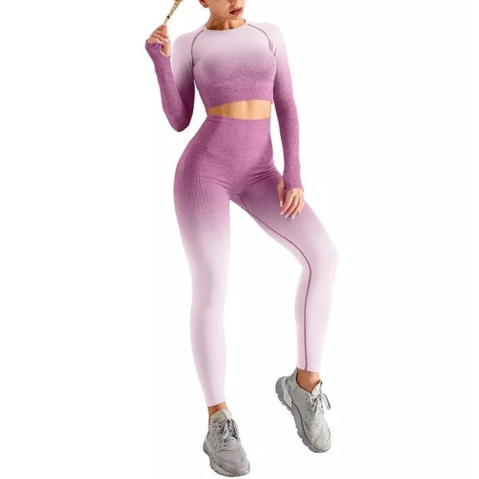 yoga suit sport wear custom logo gym leggings for women gradient design yoga sets