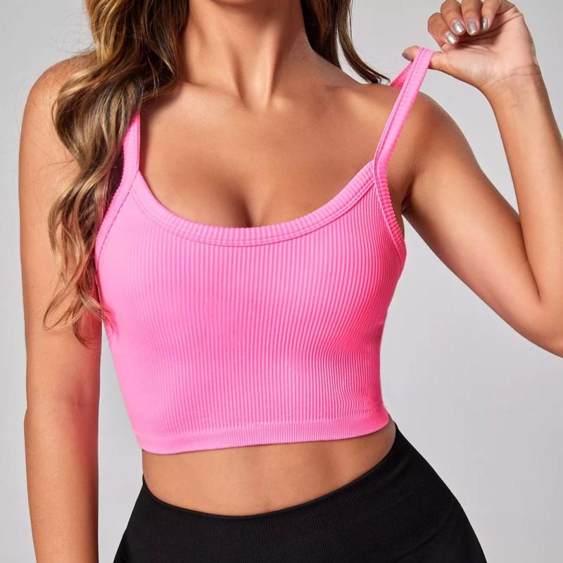 Wholesale Ribbed Knit Crop Sports  Top Sports Workout Fitness Triangle Seamless Strap Yoga Tank Top