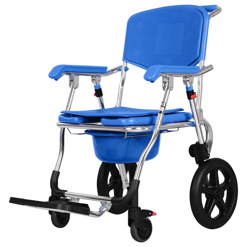 Portable shower chair elderly portable toilet hospital same model wholesale blue waterproof aluminum alloy wheelchair