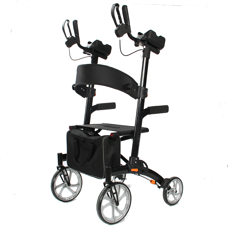 Upright Walker with Seat Stand Up Rollator, Arm Rests, Folding Medical for Elderly, Seniors Walking Assist, Foldable Transport