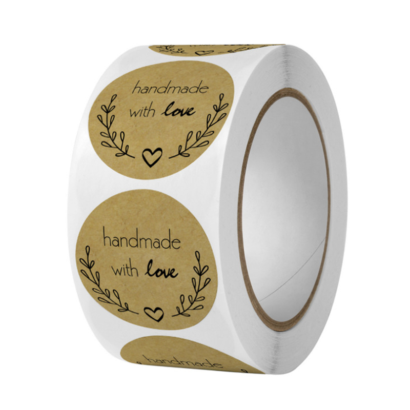 Round Adhesive Handmade with Love Stickers DIY Thank You Label Sticker Roll
