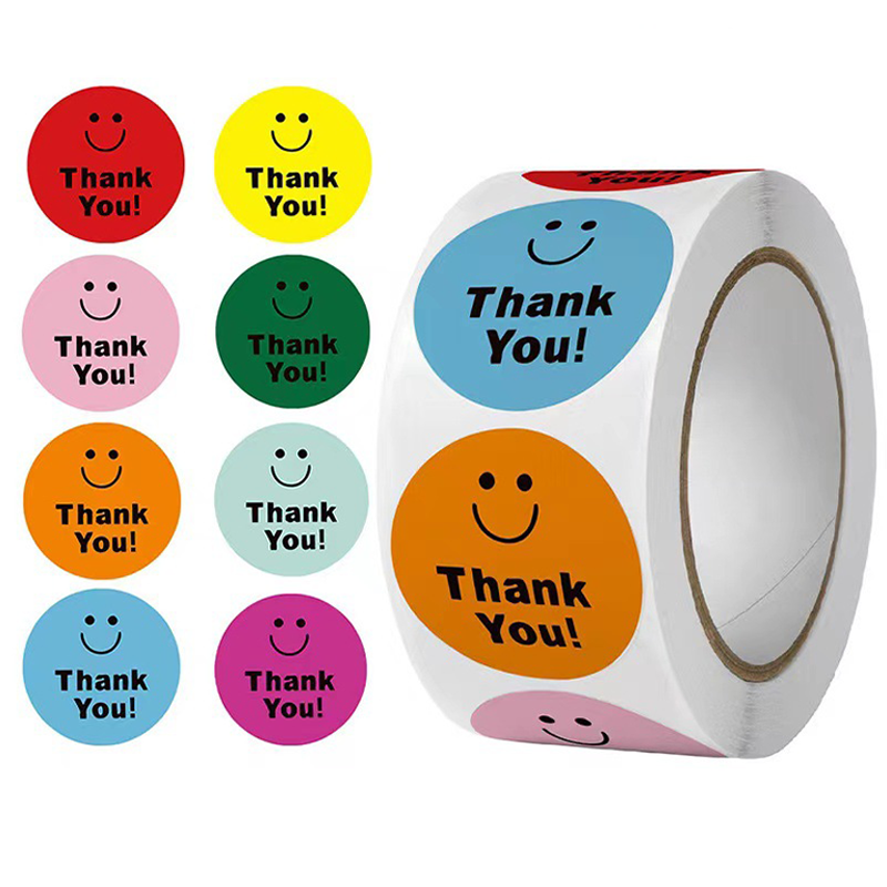 Custom Thank you Stickers Round 500pcs Labels Per Roll Cute Party Sticker for Gift Packaging