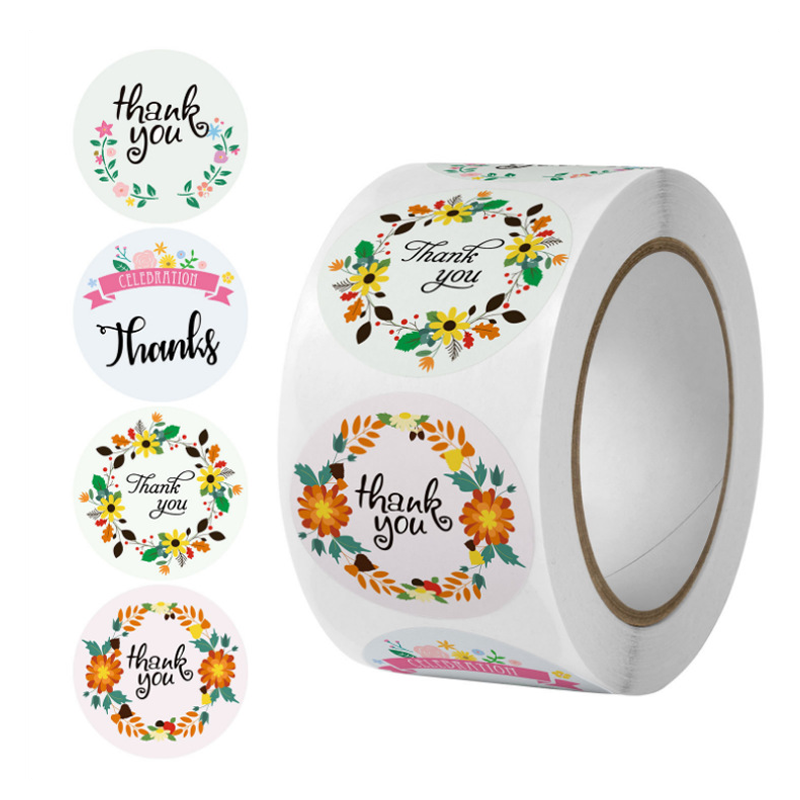 Wholesale Adhesive Round Labels Coated Paper Roll Thank You Sticker For Decoration