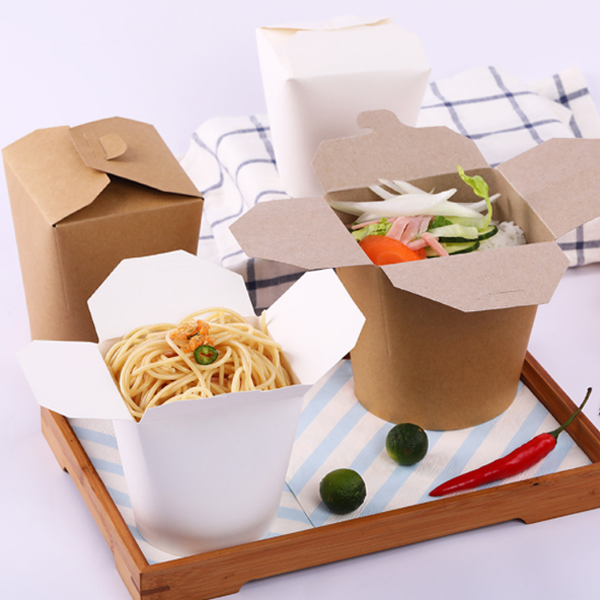Factory OEM Chinese Custom Brown Disposable Fried Noodles Hot Fast Food Packing White Cardboard Paper Boxes