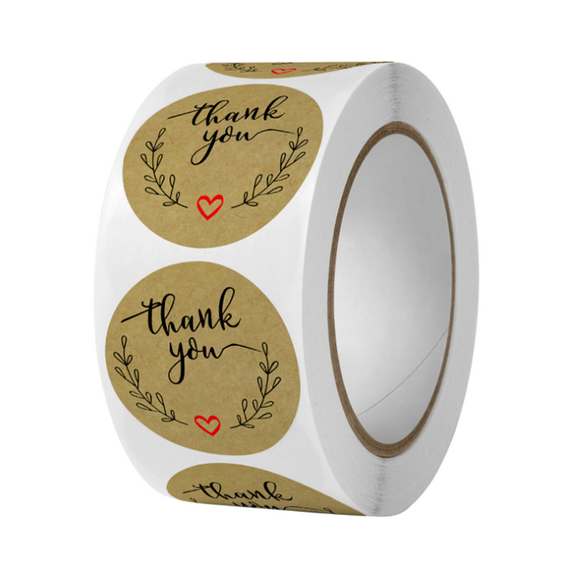 Self-adhesive Label Round Kraft Paper Circle Thank You Sticker with American Style