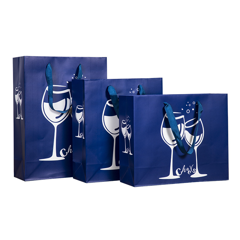 China Custom Printed Blue Luxury Shopping Gift Paper Bags with Handle for Birthday