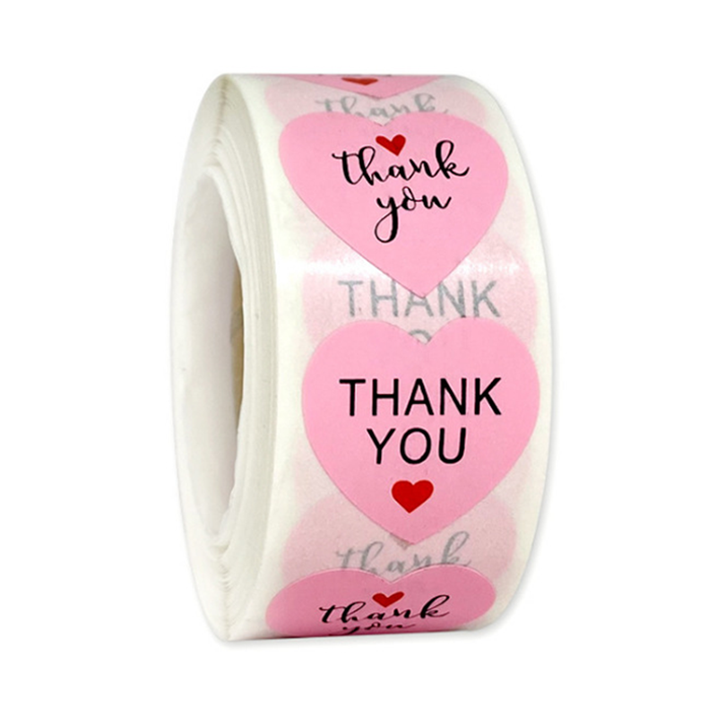 European Style Custom Heart-shaped Pink Thank You Stickers For Supporting My Small Business