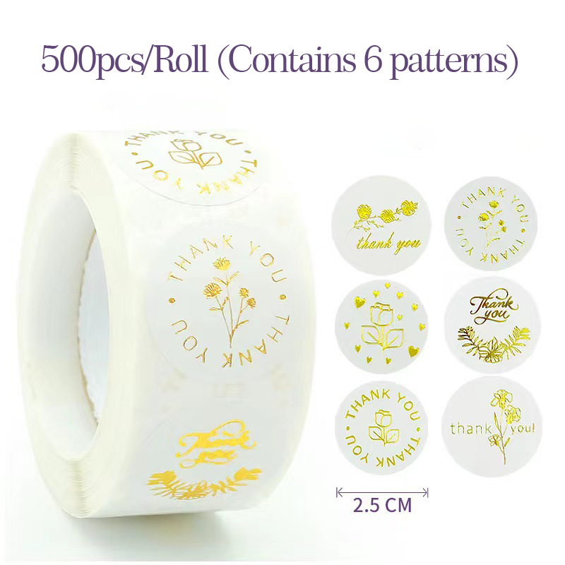 Wholesale Custom 1/1.5 inch Circle Stickers Round Label Gold Stamping 500 Small Business Thank You Stickers Printing