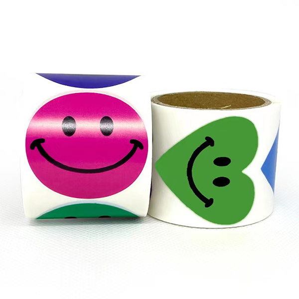 Wholesale Custom 500 per Roll 1 inch Multi-color Heartd-shape Happy Smiley Face Sticker