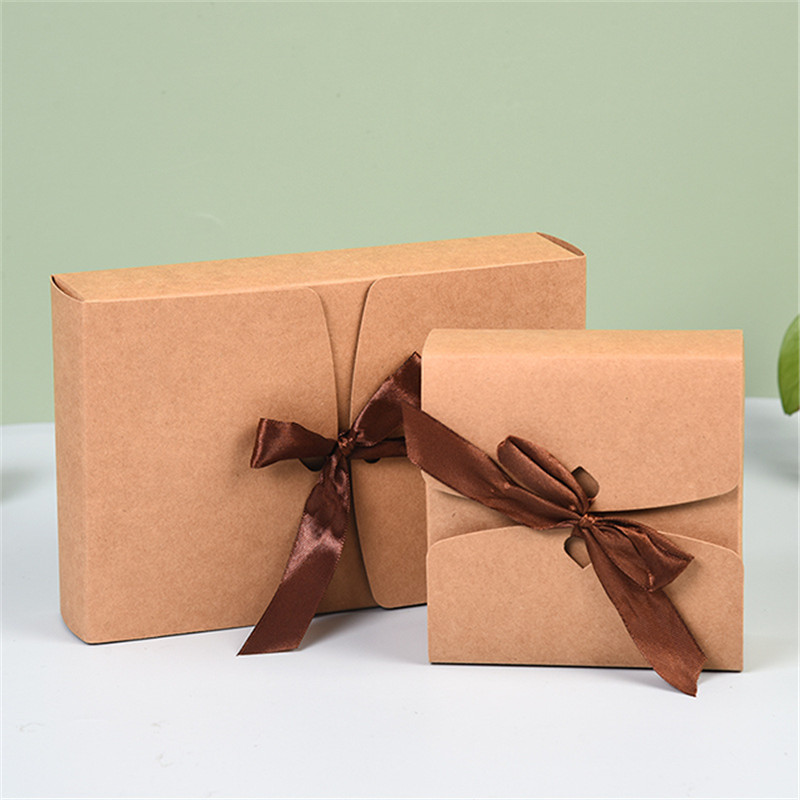  Custom empty brown Craft paper birthday Christmas jewelry gift boxes with bow tie for men and women