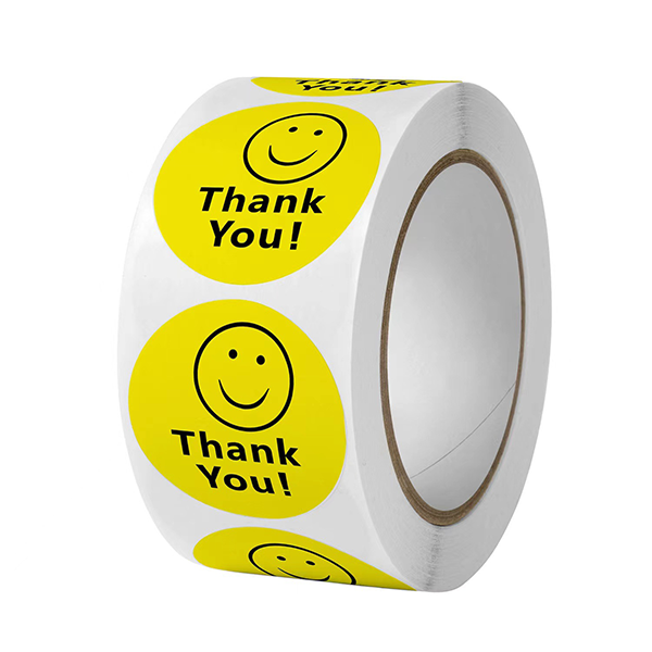 Custom thank you 500 pieces / roll waterproof cylinder self adhesive paper printing sticker label