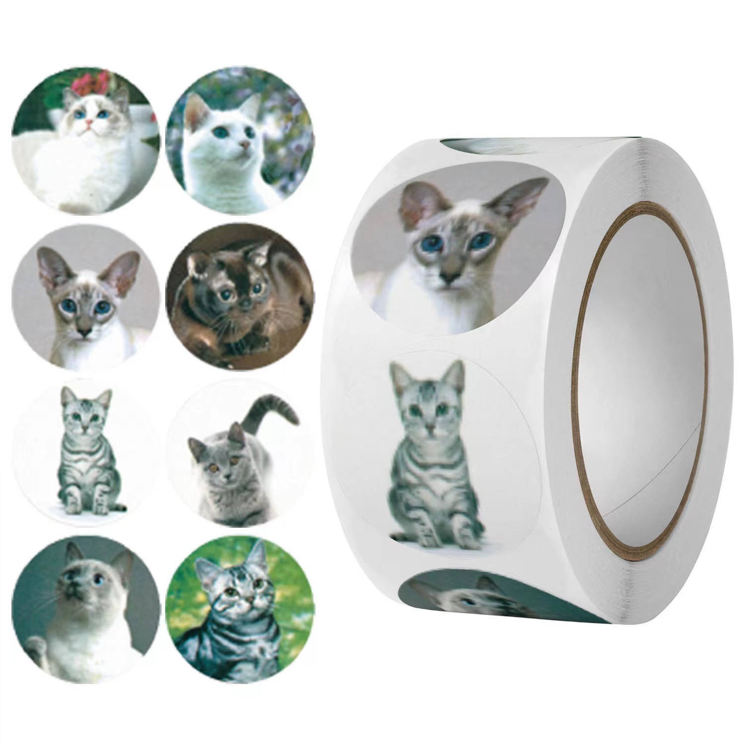 Factory Direct OEM 500 piece Roll 1 Inch Cute Cat Shipping Box Stickers for Business
