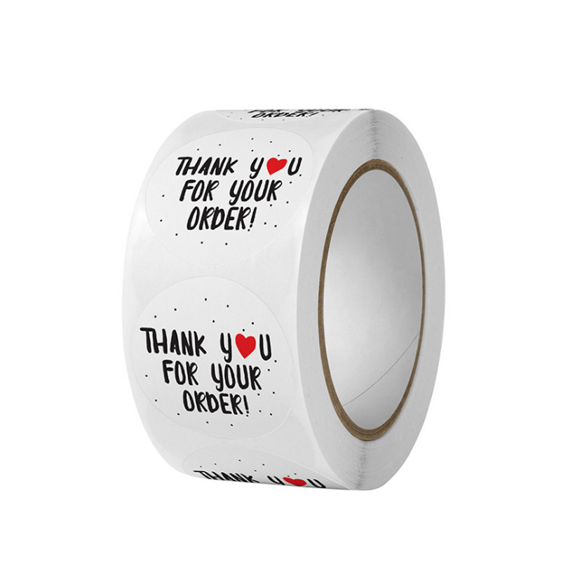 Thank You Stickers Roll Black 1 Inch 500 Tags Floral for Small Business Packaging Wedding
