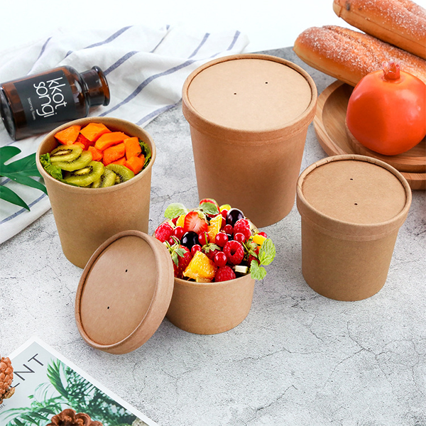 Wholesale Custom Logo Disposable Brown Kraft Paper Thickened Takeaway Packaging Soup Cup