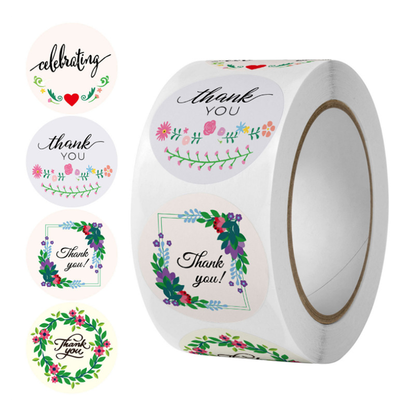 China Custom Printed 500 pcs 2.5cm 1 inch Roll Self Adhesive Label Christmas Thank You Sticker