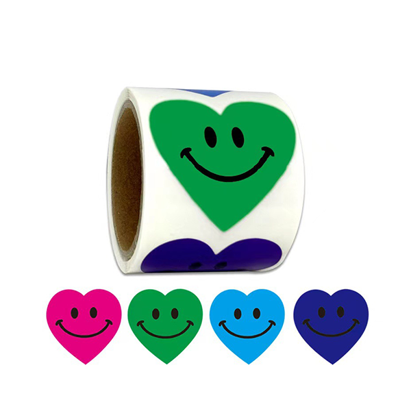 Wholesale Custom 500 per Roll 1 inch Multi-color Heartd-shape Happy Smiley Face Sticker