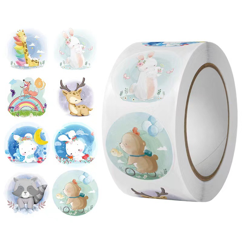 Wholesale Round Cartoon Pattern Color Stickers Coated Paper Labels Adhesive Stickers